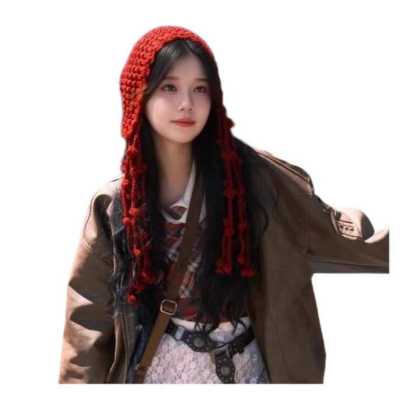 川西氛围感穿搭旅游帽子高级感出片毛线帽女红色新疆草原针织冷帽|undefined