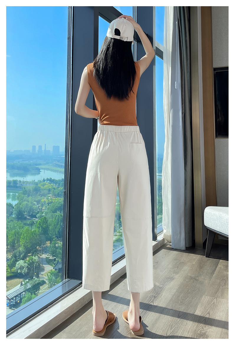 Quần tây nữ ống đứng lưng thun co giãn chống nắng nhanh khô mỏng nhẹ — Màu trắng trà chi tiết 32