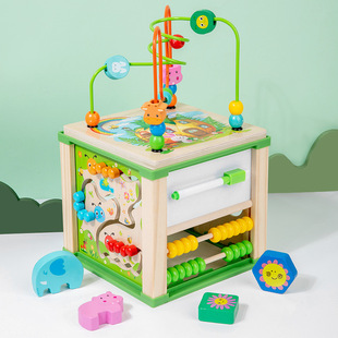 New Wooden Clock Wrapped Around Beads Shape Color Matching 4 Intelligence Box Multi-Functional Early Education Educational Toy Treasure Box