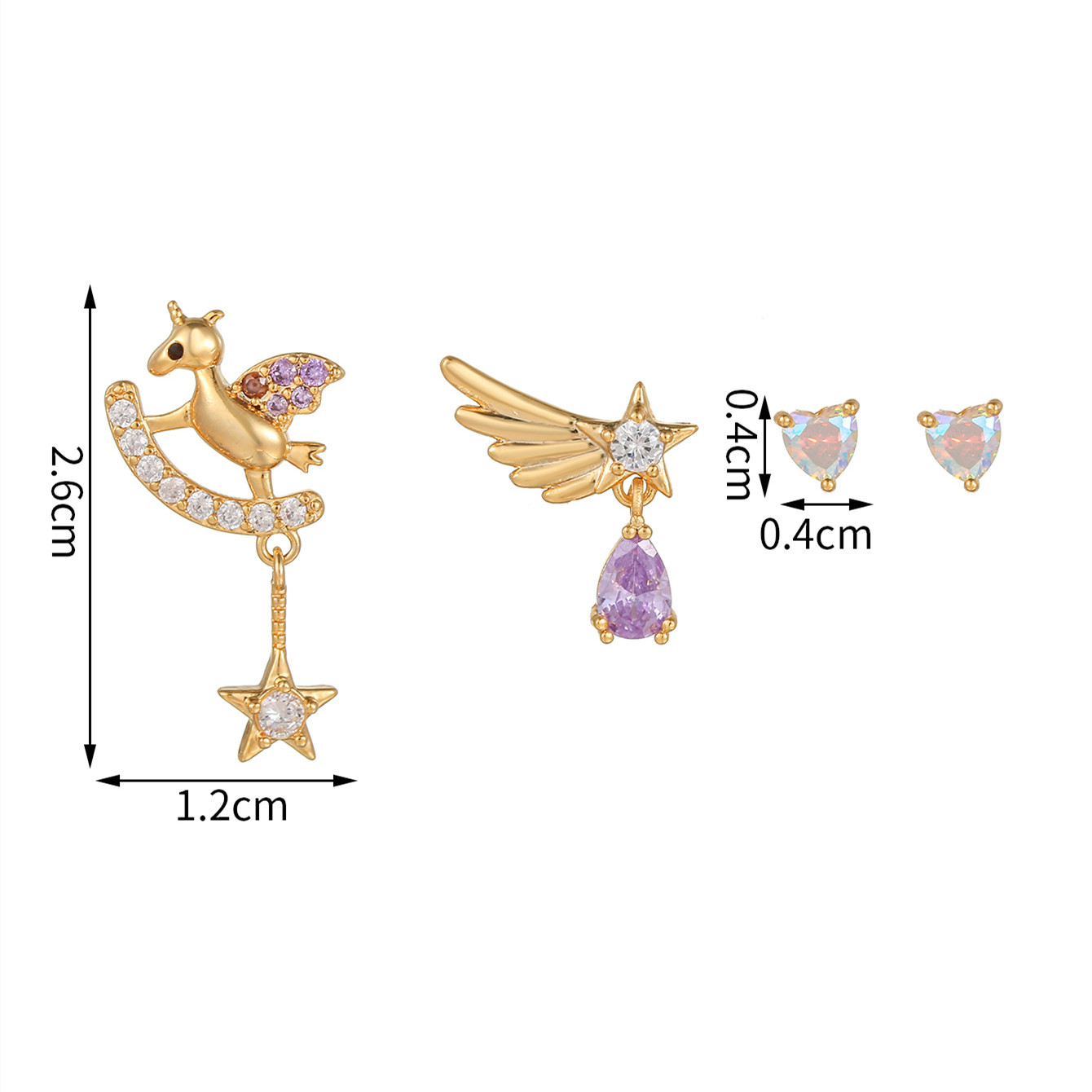 Fashion Animal Brass Ear Studs Gem Copper Earrings