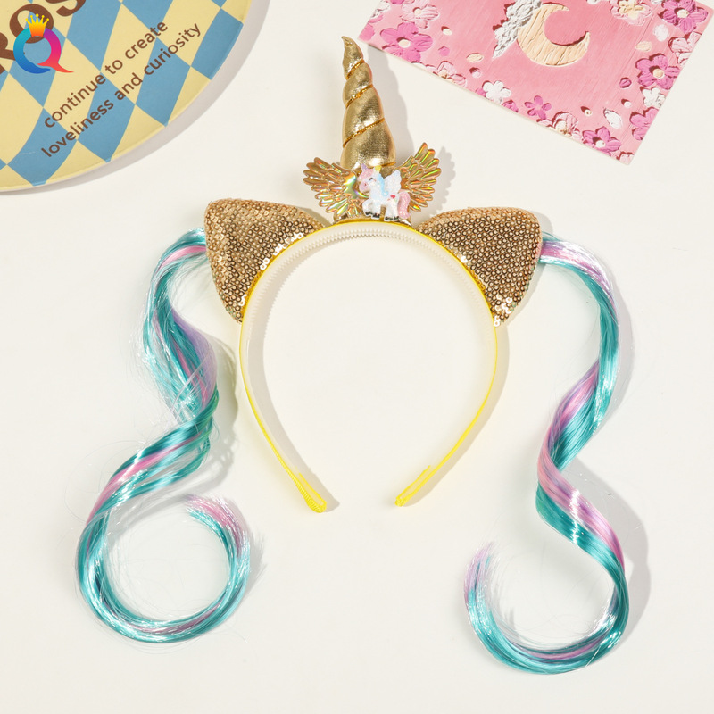 Qiyue ヨーロッパとアメリカのクロスボーダーユニコーンヘッドバンド子供の誕生日パーティーヘッドバンドプリンセスヘアアクセサリーヘッドバックルスポット卸売|undefined