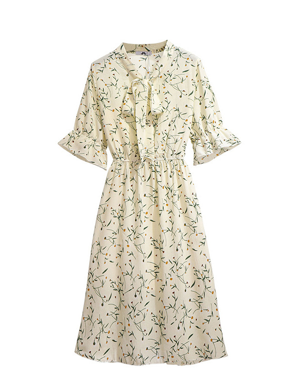 65-160kg Plus Size Women's Floral Dress for Spring and Summer, Slightly Chubby mm's Style, Five-Quarter Sleeves, V-Neck, Slimming Bow Tie Long Dress 65-160kg Plus Size Women's Floral Dress for Spring and Summer, Slightly Chubby mm's Style, Five-Quarter Sleeves, V-Neck, Slimming Bow Tie Long Dress