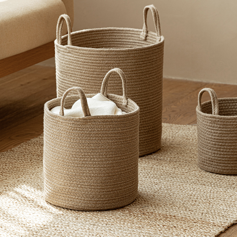 Jute hand-woven cotton basket laundry basket dirty clothes storage basket laundry basket portable clothes toy storage bucket