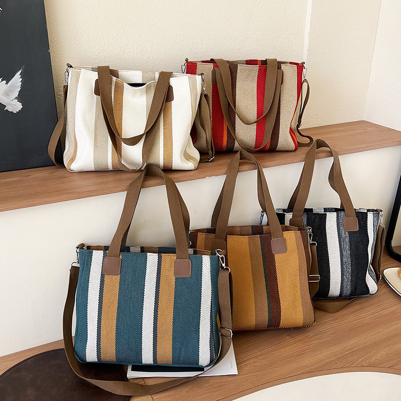 Large Bag for Women 2025 New Fashion Stripesd Canvas Bag Commuter Satchel Tote Bag Trendy One-Shoulder Cross-Body Mommy Bag Large Bag for Women 2025 New Fashion Stripesd Canvas Bag Commuter Satchel Tote Bag Trendy One-Shoulder Cross-Body Mommy Bag