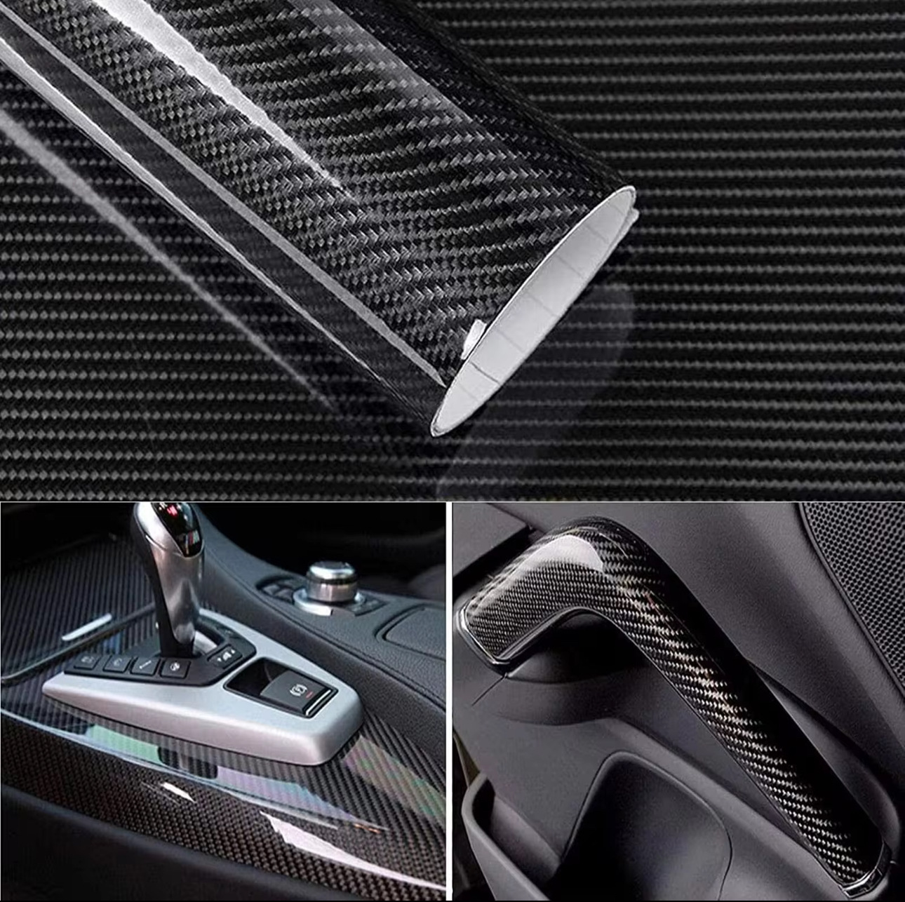 Car Pet Simulated Carbon Fiber Color-Changing Film Matte Glossy Black Gold Silver 3D 4D 5D Carbon Fiber Pattern Car Color-Changing Film