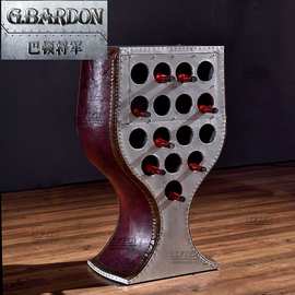 红酒威士忌雪茄吧酒柜铝皮铆钉个性创意酒杯形边柜复古工业风金属