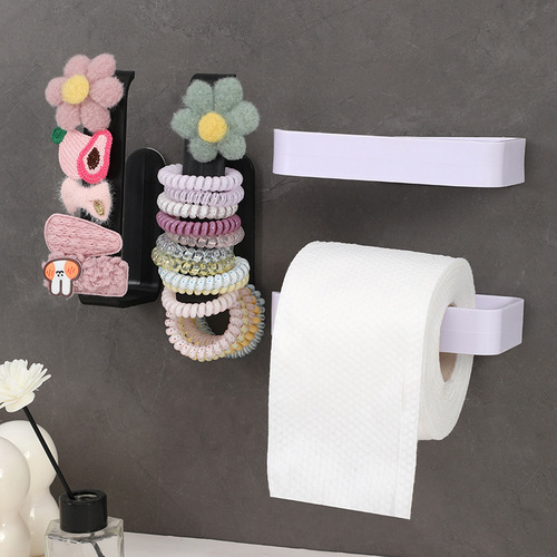 Toilet paper holder without drilling, plastic multi-functional clip and ring storage rack for bathroom tissue box