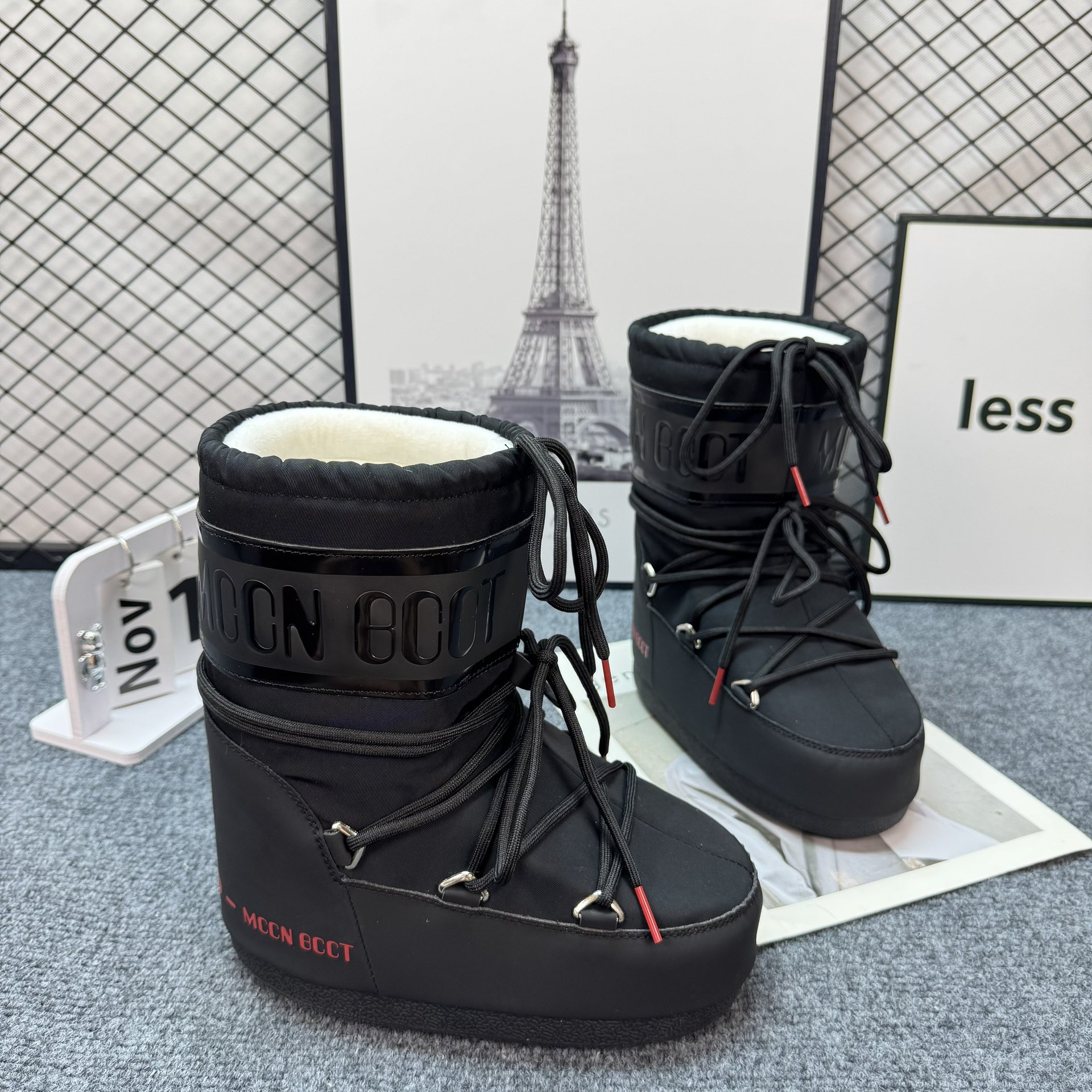 2024新型高秋冬月亮靴女性滑り止め保温雪地靴潮靴痞幼同型靴中筒ストラップ