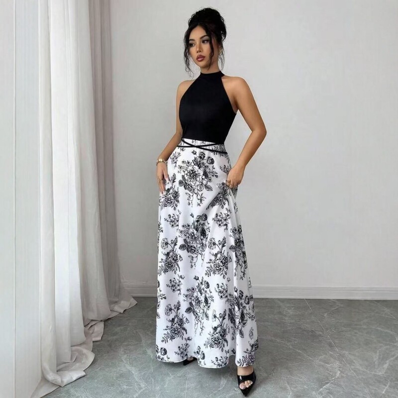 Amazon Seaside Vacation Beach Dress White Halter Neck Backless Waist-Cinching Slit Slimming Fairy Long Dress Amazon Seaside Vacation Beach Dress White Halter Neck Backless Waist-Cinching Slit Slimming Fairy Long Dress