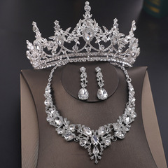 Cross-border luxury bridal jewelry three-piece set wedding crown tiara necklace earrings set wedding dress accessories
