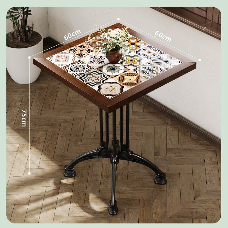 Mesa y silla de cafetería americana retro francesa panadería de comida ligera dulces tienda de azúcar y agua bistrona mesa de madera maciza image 71