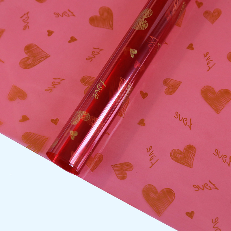 Fábrica de fiestas de flores al por mayor transfronterizo nuevo papel de vidrio amor impresa en papel de embalaje de flores transparentes