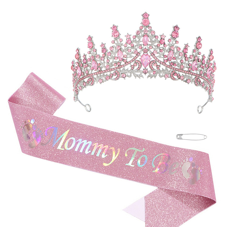 Birthday queen pink crown shoulder strap suit Birthday queen crystal rhinestone crown party accessories