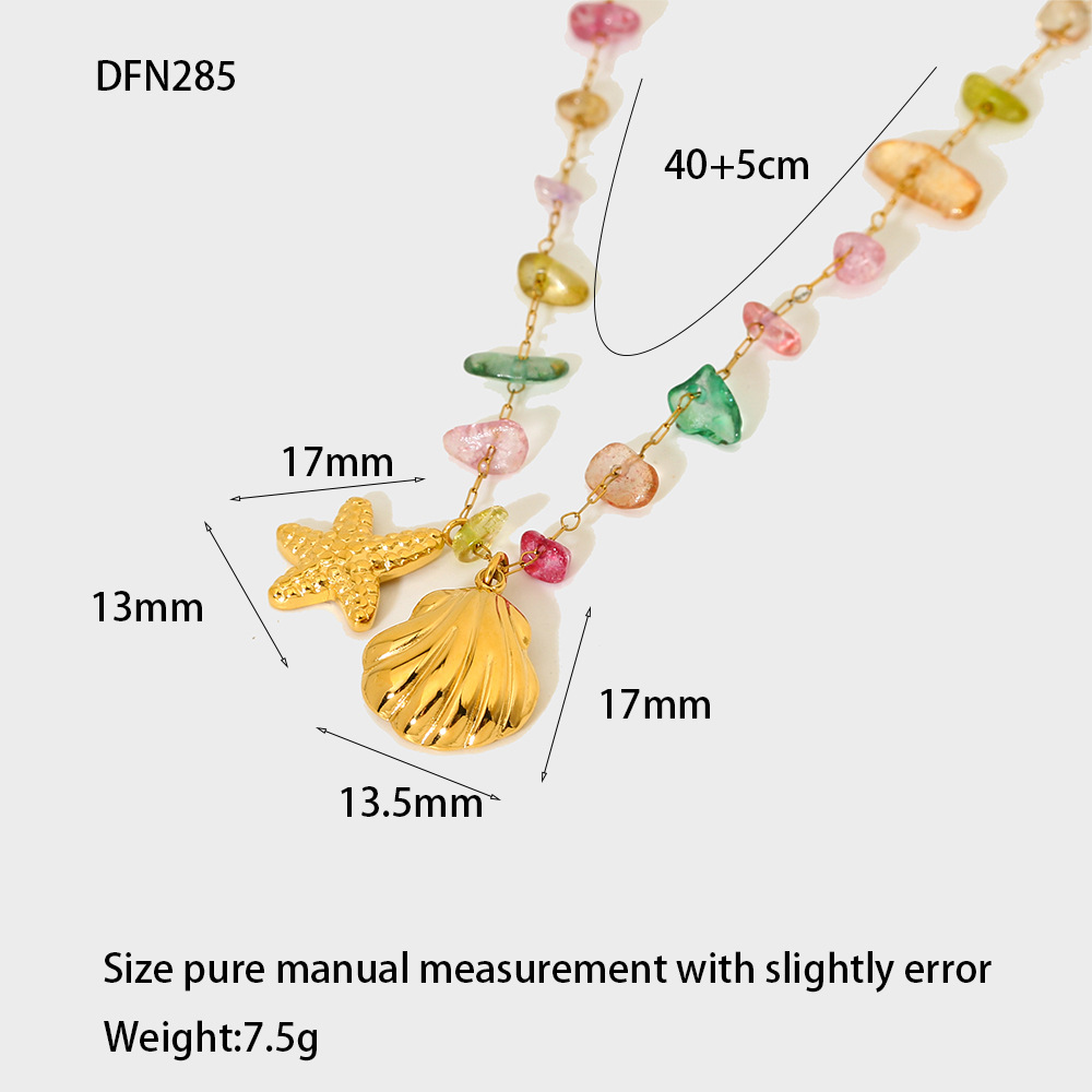 8g Weight 0.03µm-0.05µm Gold Plating Thickness Wholesale Jewelry Fairy Style Marine Style Modern Style Starfish Shell 304 Stainless Steel Gravel 18K Gold Plated Plating Cable Chain Bracelets Necklace