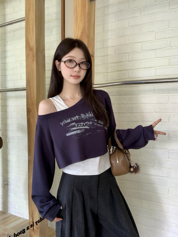 大码女装设计感配吊带两件套上衣罩衫女夏外搭灰色长袖t恤衫|undefined