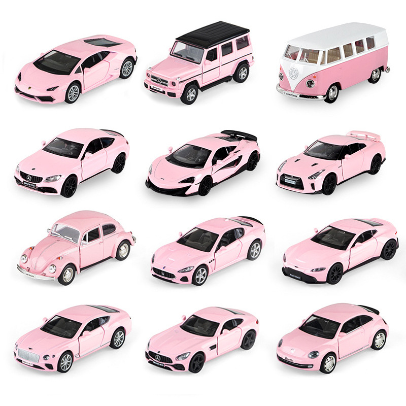 马珂垯粉色红色奔驰大众合金车儿童回力仿真汽车模型批发原厂授权