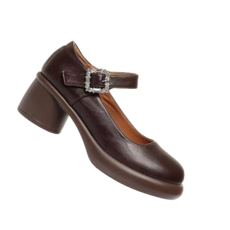 2026 zapatos de cuero retrógrados redondos con una hebilla, zapatos Mary Jane de talón grueso y suave, zapatos de moda para mujeres superficiales