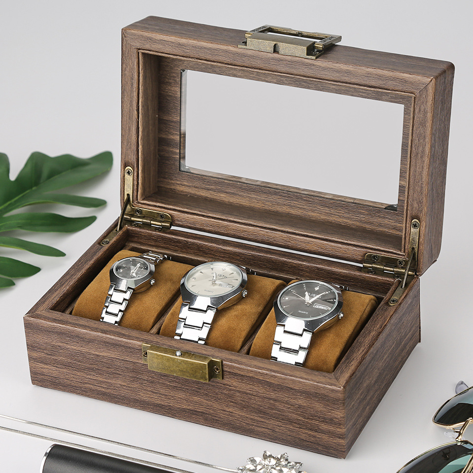Amazon Venta caliente caja de regalo pu vintage madera grano cuero reloj caja de embalaje caja de colección caja de almacenamiento en stock al por mayor