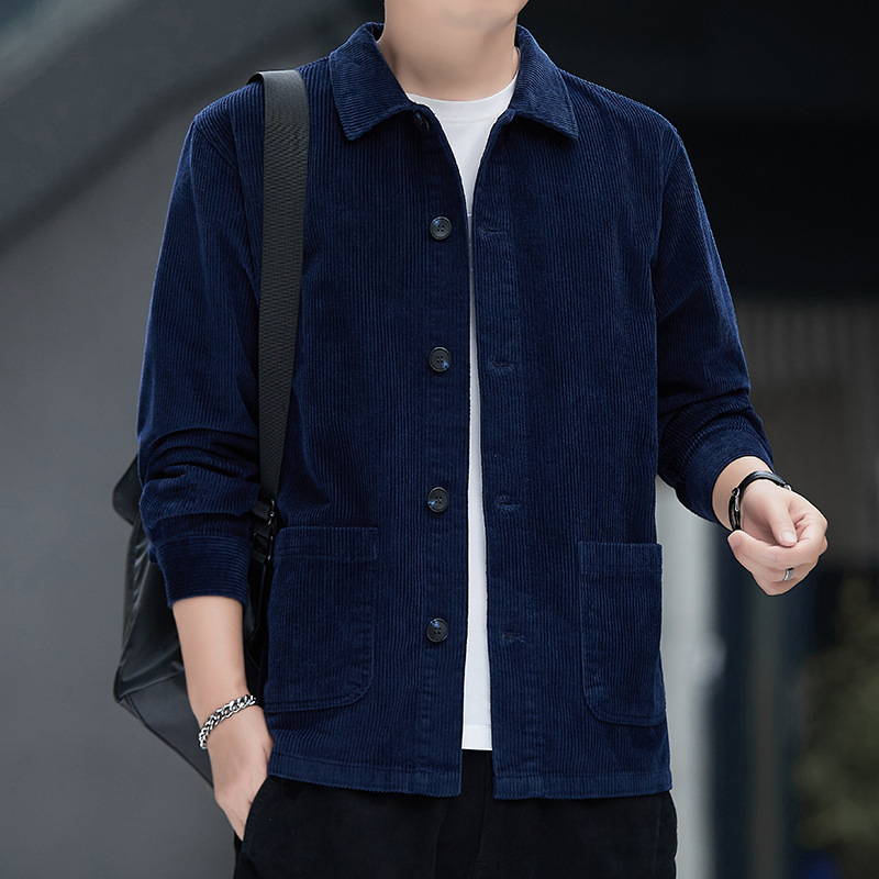 Spring and Autum Pure Cotton Thickeneded Corduroy Long-Sleeved Shirt Men's Jacket Jacket Loose Casual Retro Shirt Top