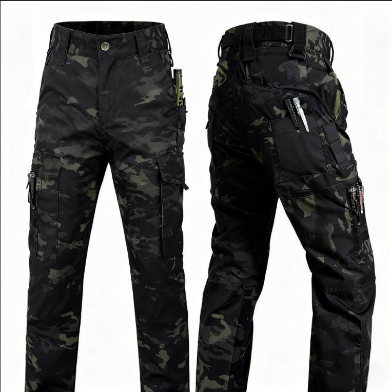 Hot-Selling Cross-Border Ready-Stock Outdoor Tactical Wear-Resistant Functional Waterproof Cargo Pants with Multiple Pockets, American Style, New Spring and Autumn Model Tk