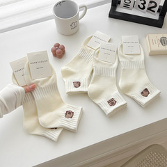 白色短筒女襪子夏季可愛刺繡束腰高彈日系短襪卡皮巴拉ins中筒襪