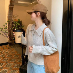法式黄色翻领长袖毛衣外套女2025早秋新款双拉链设计针织开衫上衣