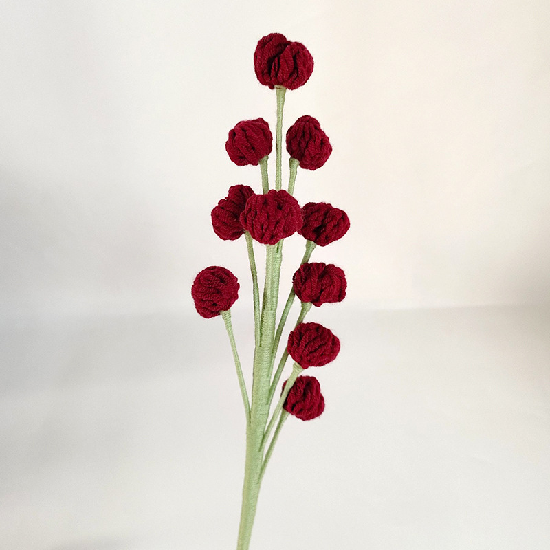 Ramo de flores eternas tejidas a mano multicolor acabado flor falsa Ramo de frutas pequeñas tejidas a todo fósforo de lana con hierba