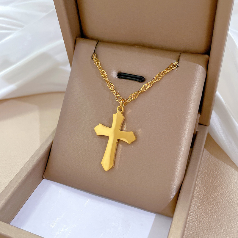 [All-Over Titanium Steel] Cold Style Cross Stylish Normcore Style Furnace Gold Necklace Female Ins Popular Clavicle Chain