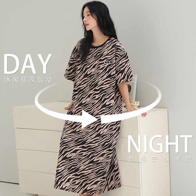 Short-Sleeved Nightgown with Breast Pads for Women Summer 2025 New Pajamas Pure Cotton Loose Mid-Length Summer Home Clothes Short-Sleeved Nightgown with Breast Pads for Women Summer 2025 New Pajamas Pure Cotton Loose Mid-Length Summer Home Clothes