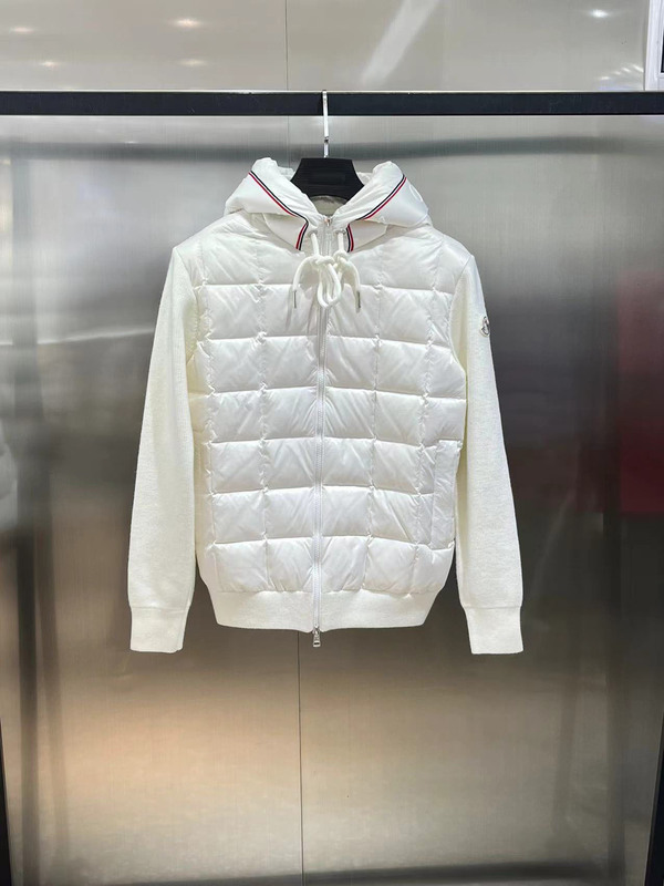 现货蒙家羊毛袖拼接连帽针织羽绒服夹克外套羊毛拼接连帽拉链男女|undefined