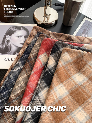 High-quality wool flannel pencil skirt for women, autumn and winter slimming, high-waisted mini skirt for petite women, plus-size A-line skirt