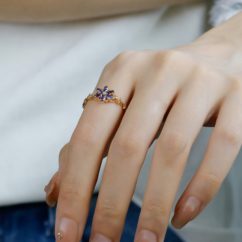Flower Pattern 925 Sterling Silver Zircon Flower Rings