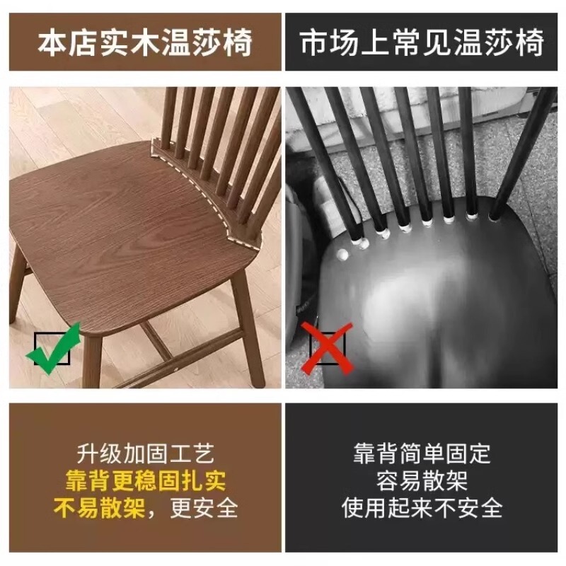 实木餐椅家用中古餐桌椅子商用复古餐厅凳子靠背胡桃木茶桌温莎椅|undefined