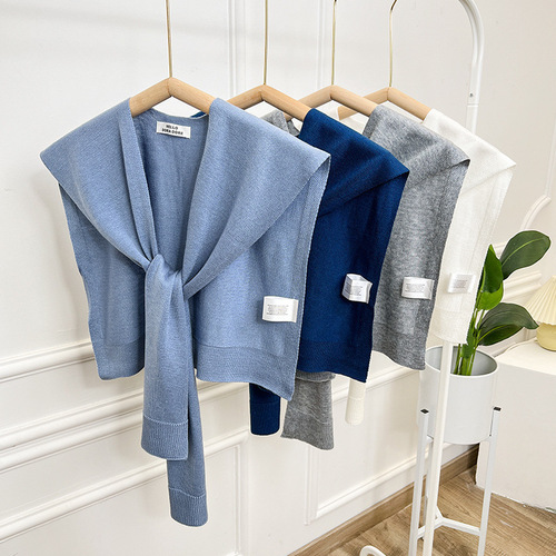 Blue White Shawl Outerwear Fashionable Knotting Vest Korean Style Spring and Summer Thin Soft Air Conditioning Room Knitted Shoulder Women 