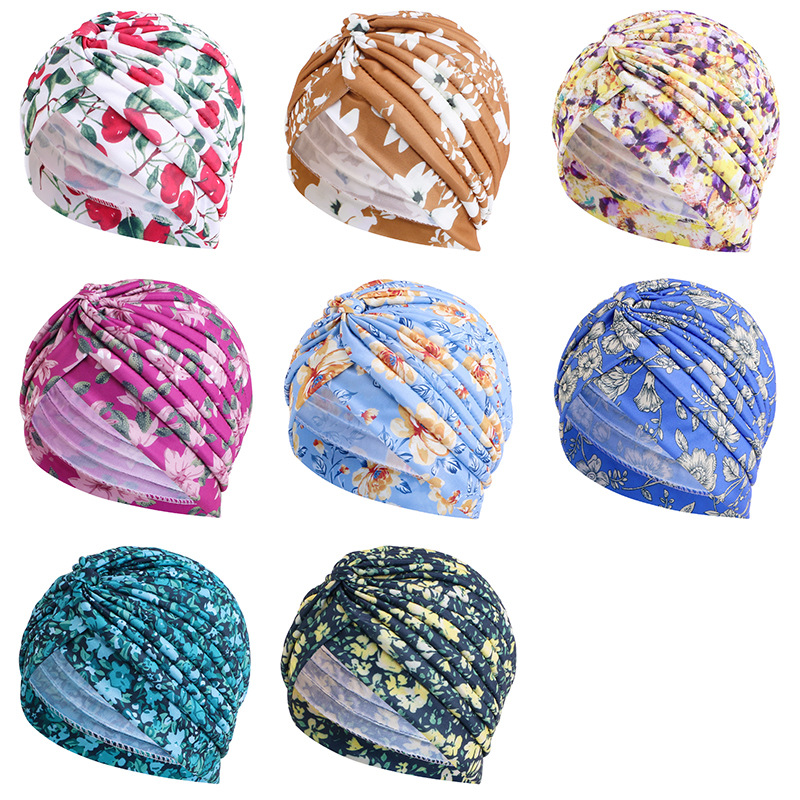 European and American popular printed pleated headscarf hats Sleep…