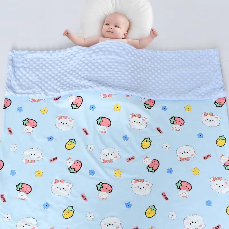 딸기 고양이 블루 100 × 120 더블 레이어 담요