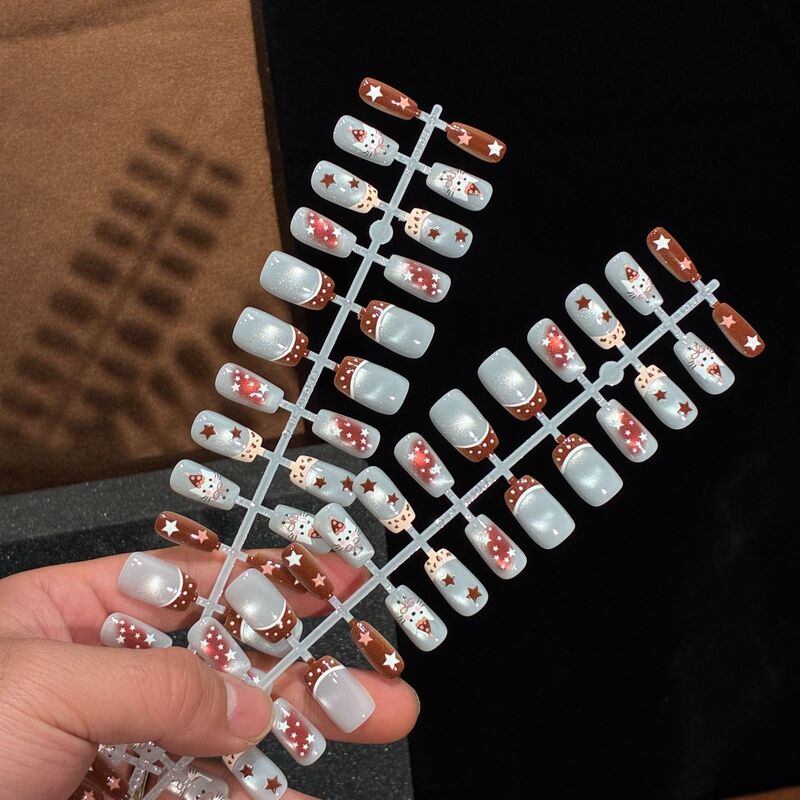 Brown Kitten 30-Piece Handmade Wearable Nails Pure Handmade New Style Pre-Made Nail Tips