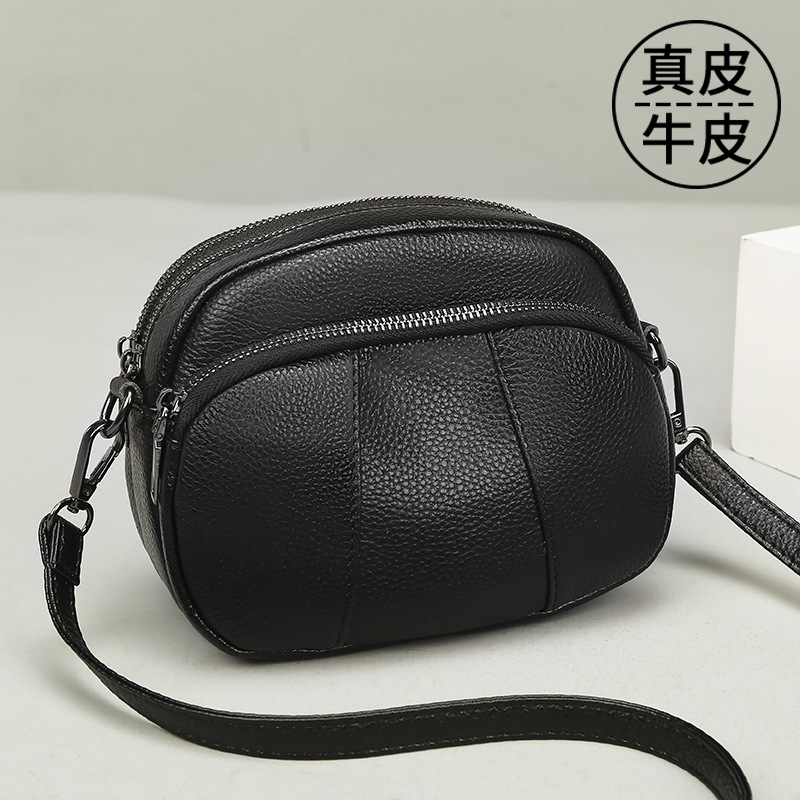 Top Grain Cowhide Leather Bag For Women, Three-Layer Zipper 2026 New Fashion Genuine Leather Shoulder Bag, Crossbody Bag, Casual Small Bag - Thumbnail 4