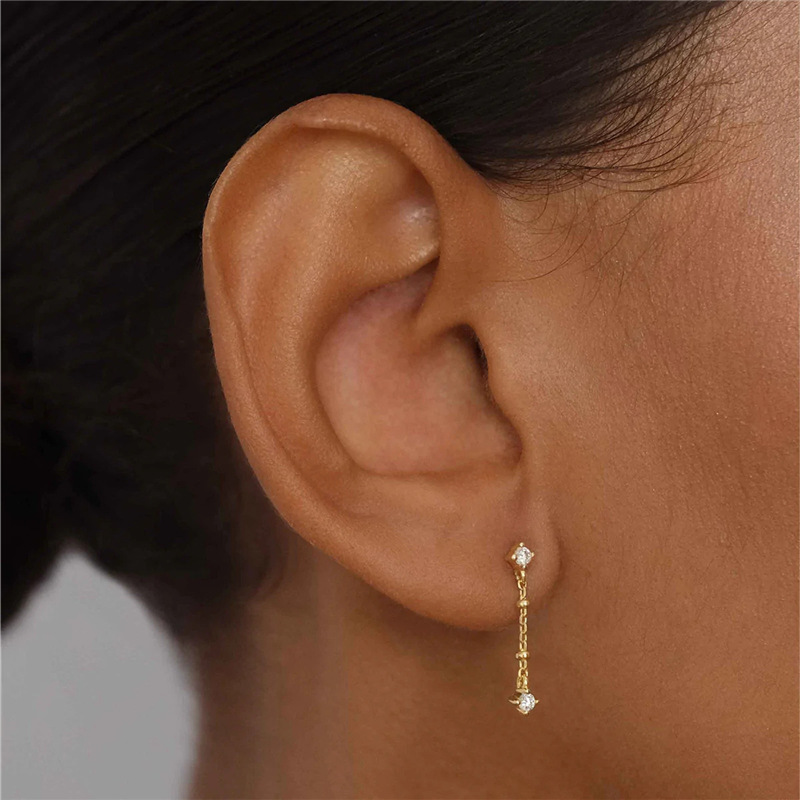 1 Paire Mode Géométrique Argent Sterling Placage Zircon Boucles D'oreilles display picture 1