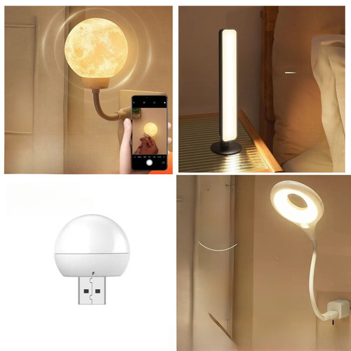 Creative Small Night Light with Bear Voice Intelligent Air Conditioner Companion Mini Cartoon Convenient Round Lamp