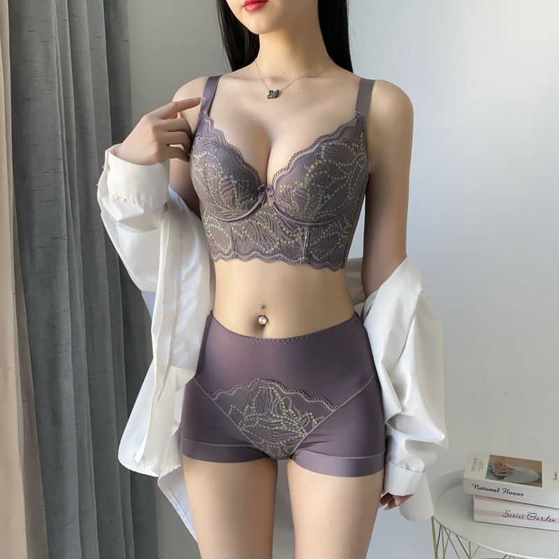Adjustable Underwear Set, Push-Up Anti-Sagging, Auxiliary Breast Support, Thin Cup Six-Button Bra and Panties