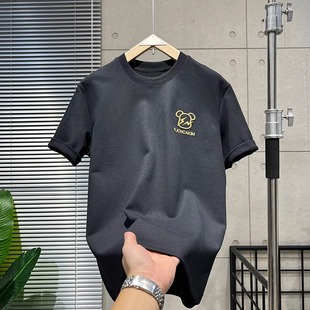 2025 New Summer Embroidered Bear Short-Sleeved Men's Versatile and Comfortable T-Shirt Trendyy Fashion Casual Half-Sleeved T-Shirt