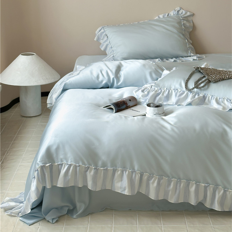Jogo de roupa de cama verão tencel com renda estilo coreano_voghion.com