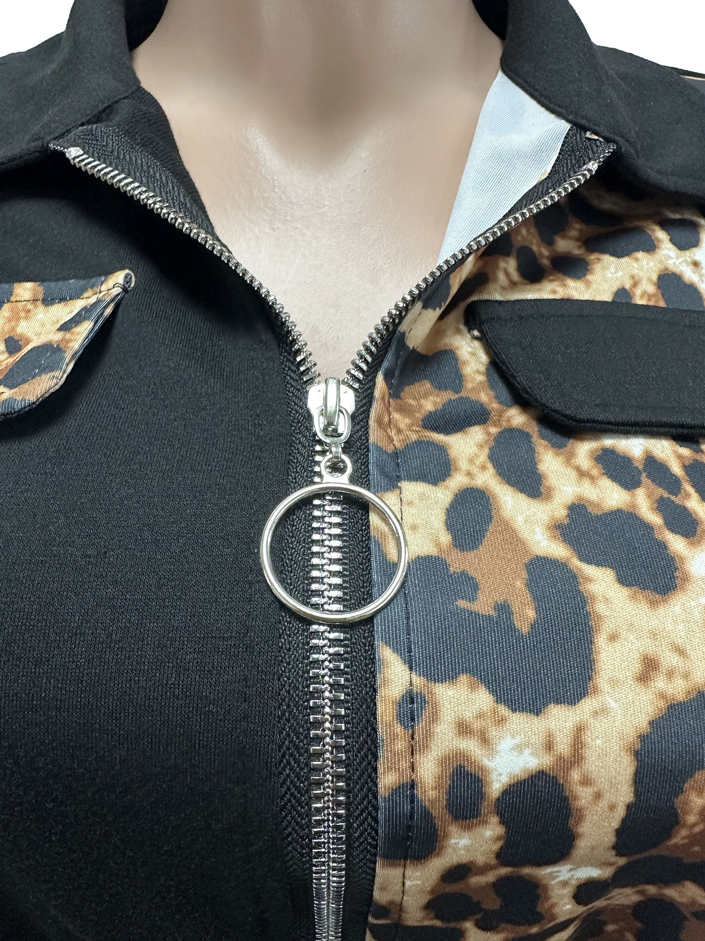 Women's Leopard Print Color Block Pant Set Casual Suit Style_voghion.com