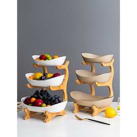 轻奢塑料水果盘零食水果甜品糖果盘子创意网红家用桌面置物架木制