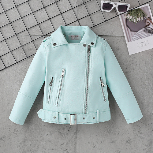 Girls' leather motorcycle jackets children's leather jackets 2024 spring and autumn new style Korean version for children and middle-aged children factory direct sales children's clothing