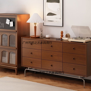 Nordic Mid-Century Nine-Drawer Cabinet Solid Wood Furniture Bedroom Bedside Modern Simple Japanese-Style Living Room Retro Drawer Cabinet Integrated