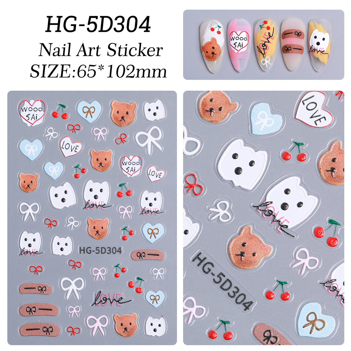 Ins cute perro pegatinas de uñas joyas en relieve japonés adorable gato DIY patrón pegatinas de uñas HG