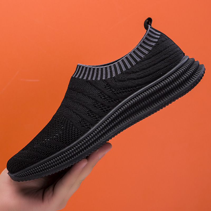 Flying Mesh Shoes Spring and Summer New Shallow Mouth Lightweight Lazy Slip-on Fashionable Simple Breathable Comfortable Work Men's Shoes