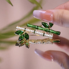 精緻輕奢中國風綠色竹子胸針小眾高級感氣質古風微鑲鋯石竹節胸花